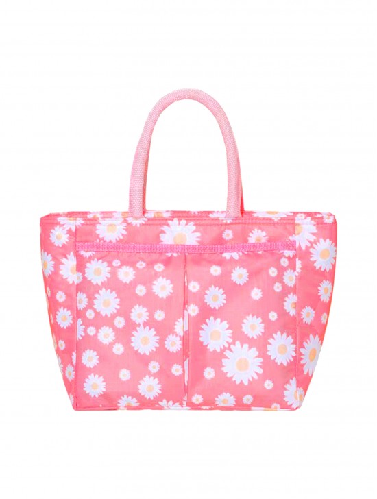 Daisy Print Insulated Lunch Bag with Zip Closure and Outside Pockets